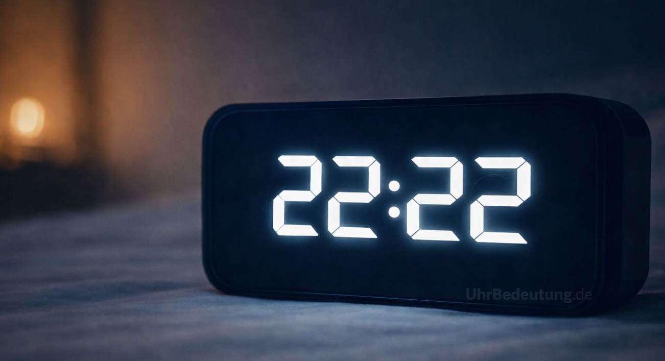 Uhrzeit 22:22 auf einer digitalen Uhr – wiederkehrende Spiegelzahl