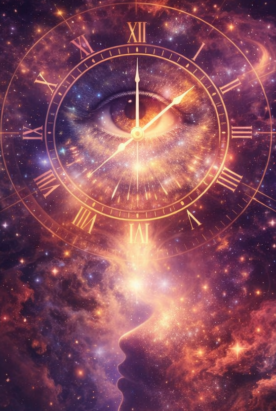 Abstrakte Darstellung der Bedeutung von Uhrzeiten als Verbindung von Zeit und innerem Bewusstsein