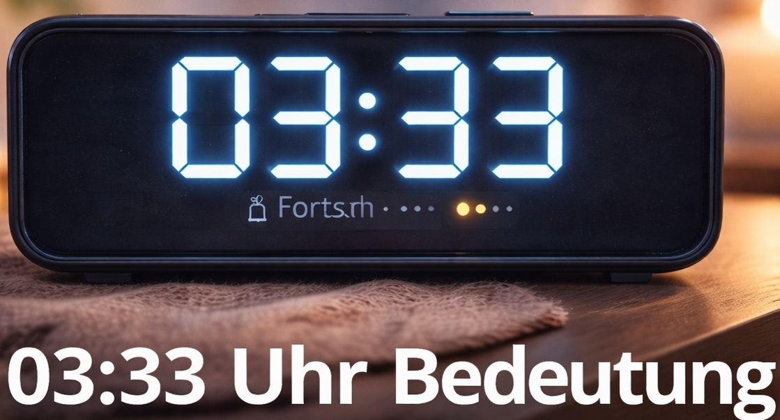 Digitale Anzeige einer Uhr auf dunklem Hintergrund, die 03:33 zeigt, in einem schlichten und minimalistischen Design.