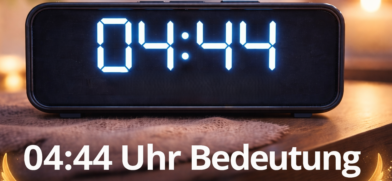 Digitale Uhr zeigt 04:44 auf einem LED-Display in dunkler Umgebung